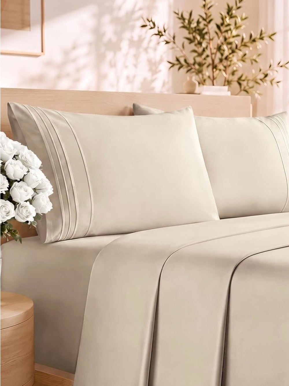 Luxury Cream Sateen Sheet Set - 4 Piece King